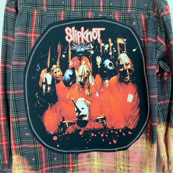 EUC Slipknot Band Flannel Shirt Mens Unisex Large Reworked Shacket Bleached - Picture 6 of 14